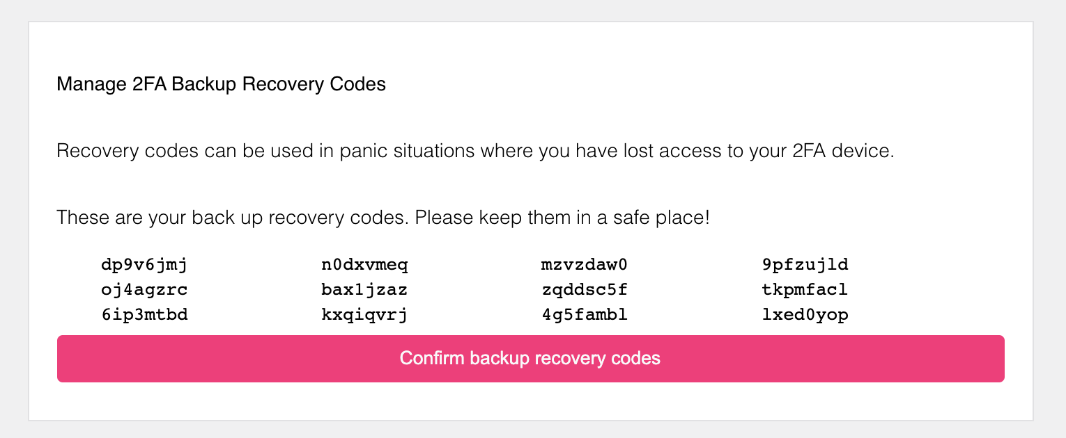 Recovery Codes in Ory Account Experience